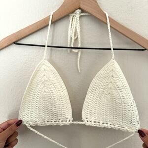 White Fox Women's White Crochet Bra Bikini Top Festival Rave Party Size S/M